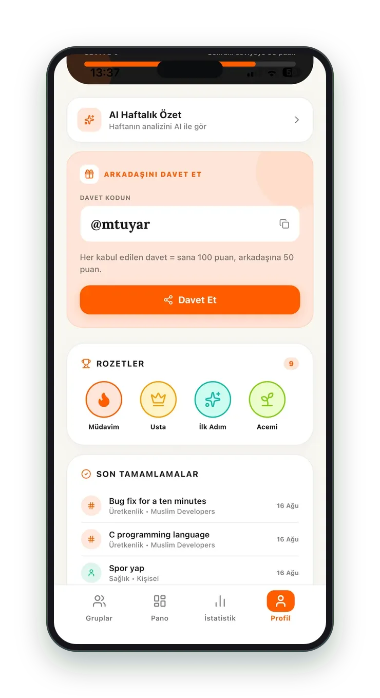 Alışkanlık Kulübü — Haftalık özet